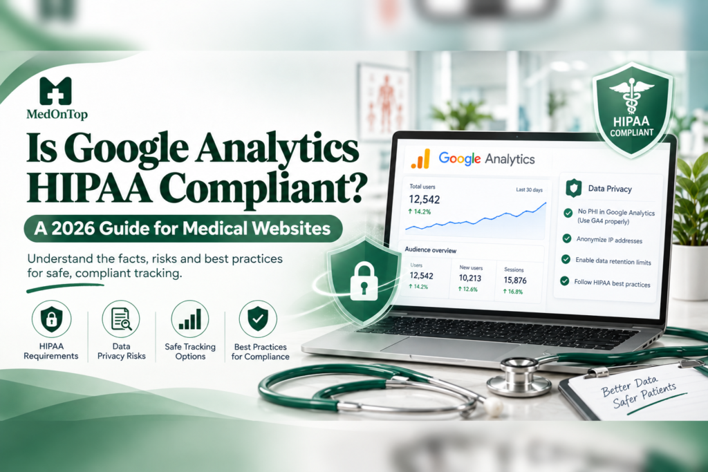 Google Analytics HIPAA compliance for medical websites in 2026, highlighting healthcare data privacy and security.